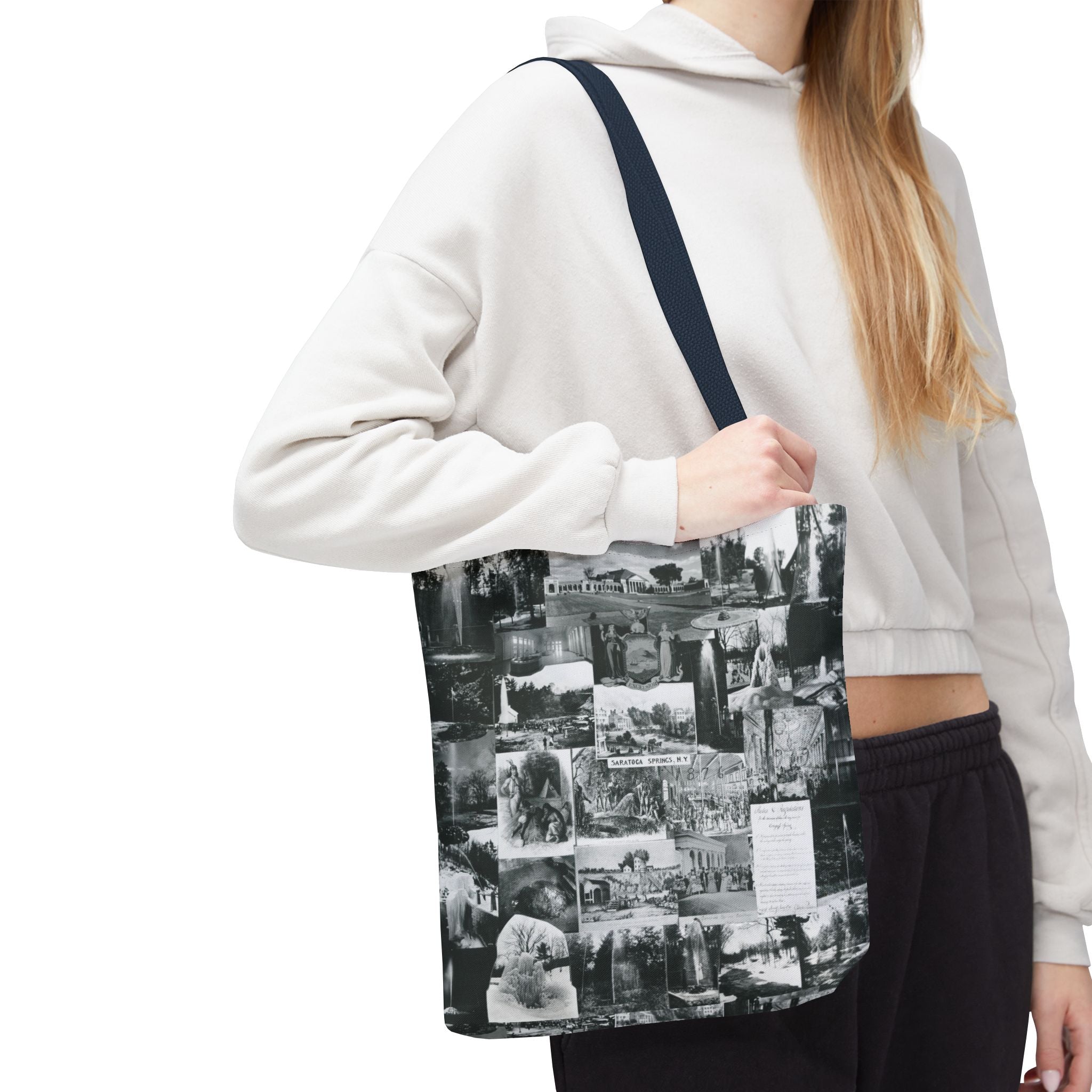 Saratoga Springs Vintage Photo Collage Tote Bag — Black & White Souvenir