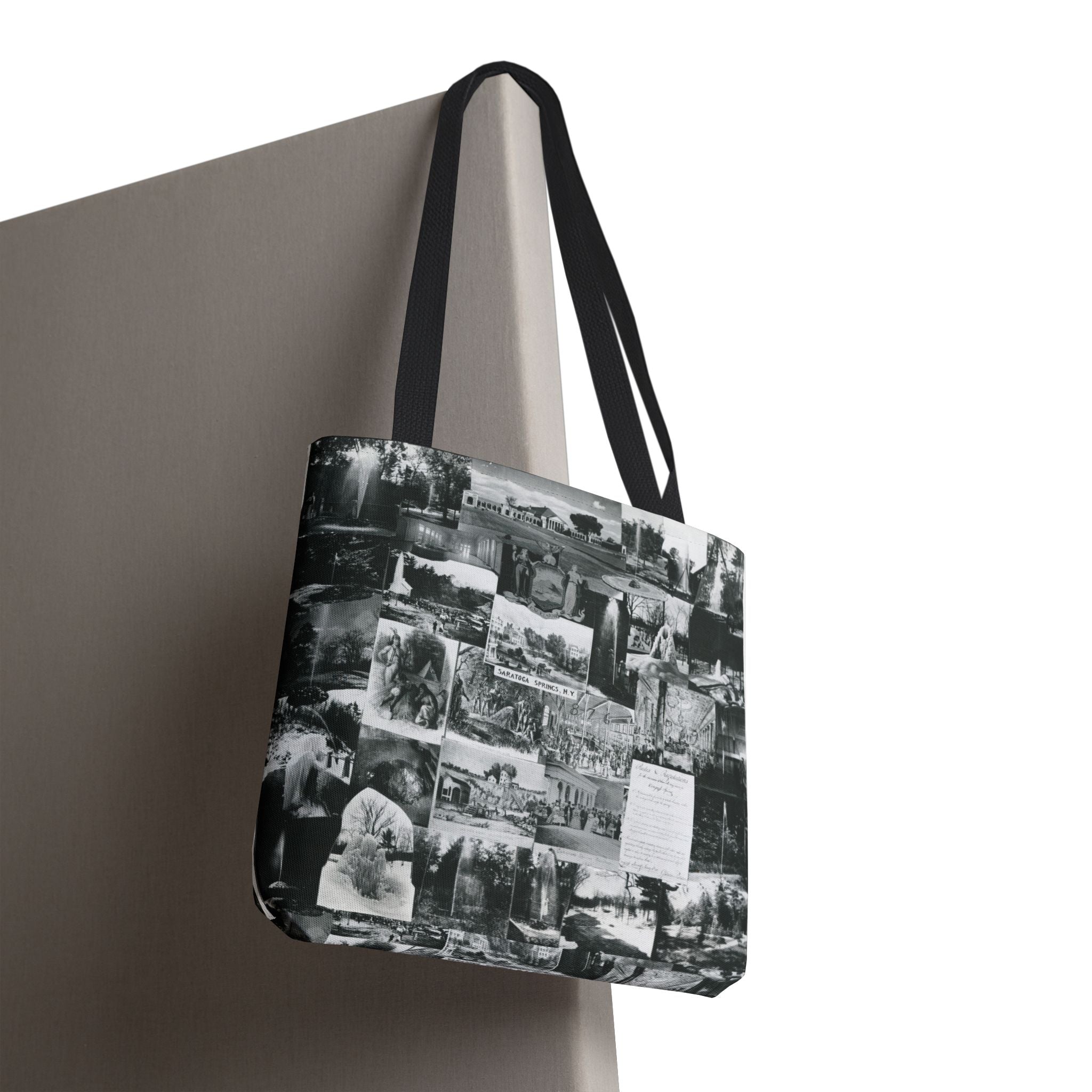 Saratoga Springs Vintage Photo Collage Tote Bag — Black & White Souvenir