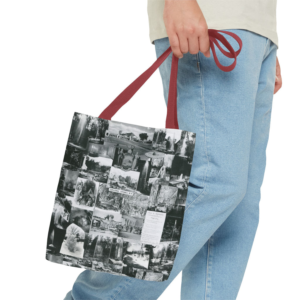 Saratoga Springs Vintage Photo Collage Tote Bag — Black & White Souvenir
