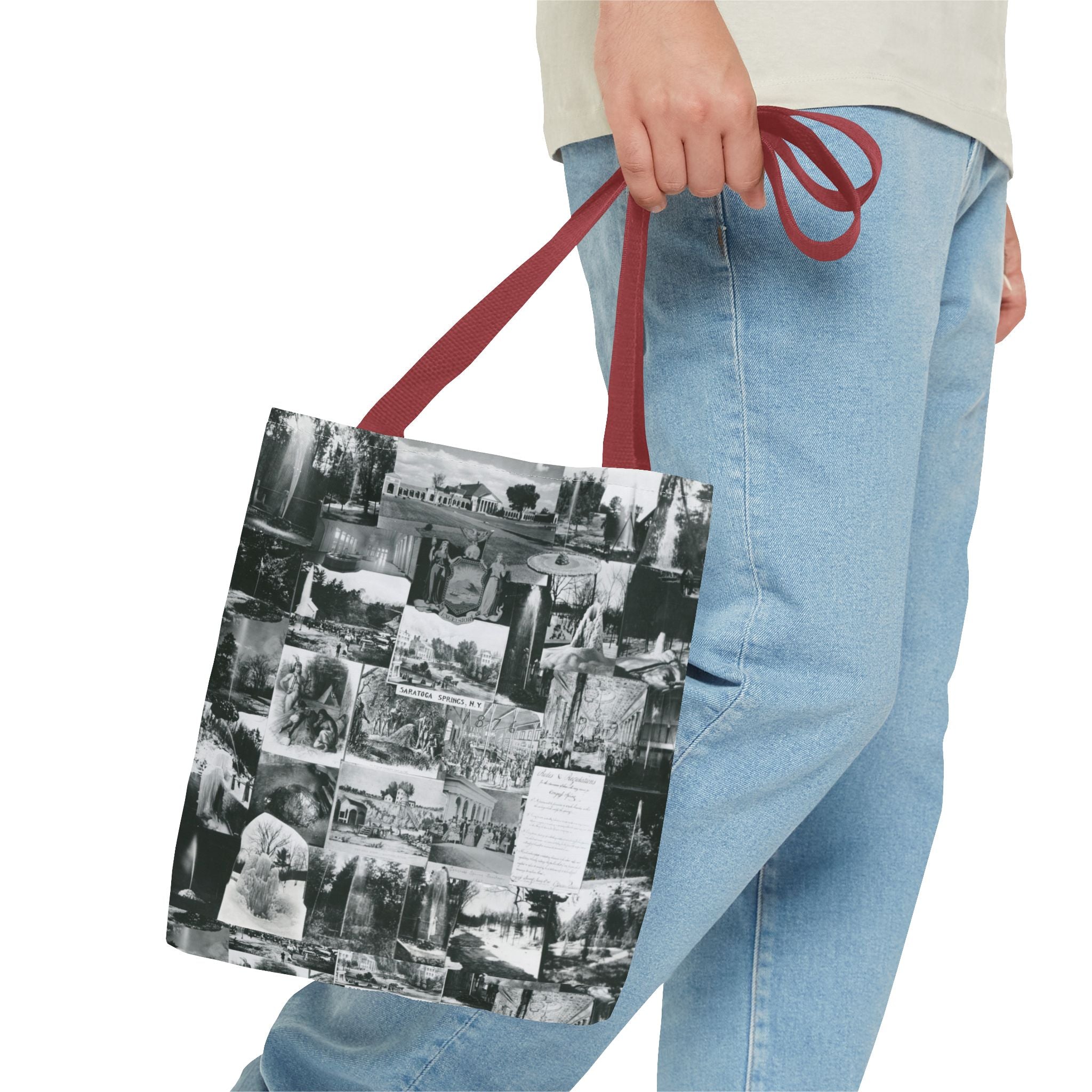 Saratoga Springs Vintage Photo Collage Tote Bag — Black & White Souvenir