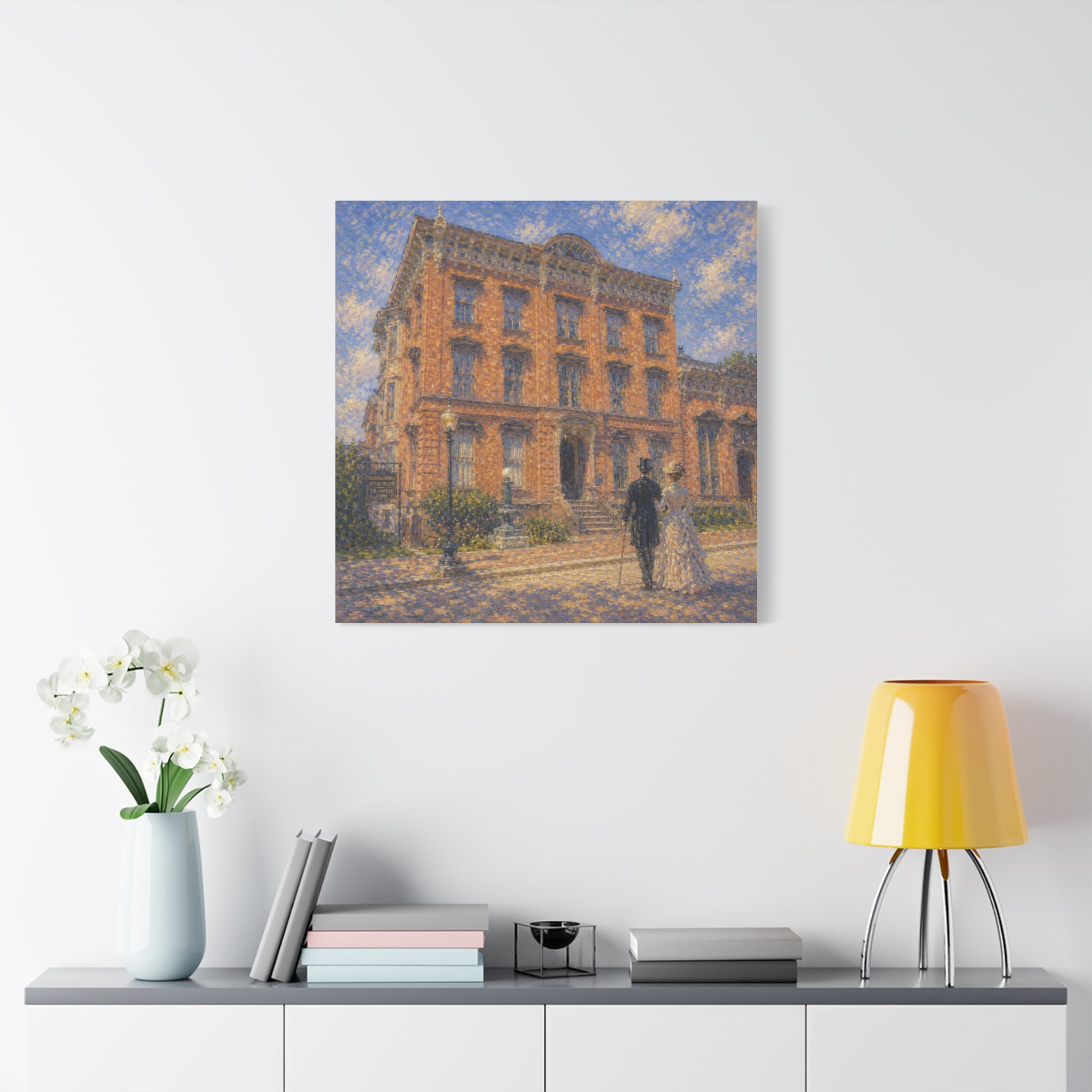 Vintage Saratoga Springs Cityscape Canvas — Romantic Victorian Street Scene, Matte Stretched 1.25"