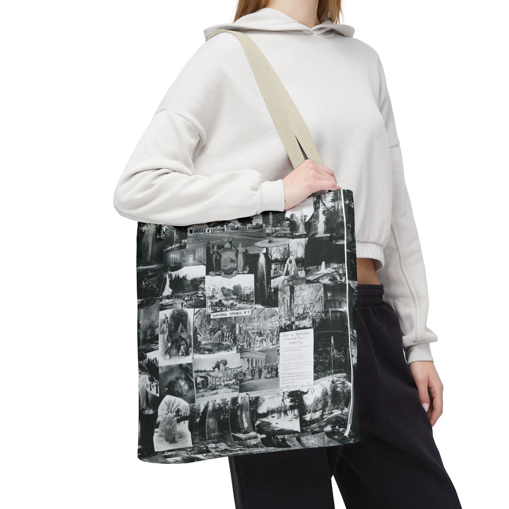 Saratoga Springs Vintage Photo Collage Tote Bag — Black & White Souvenir