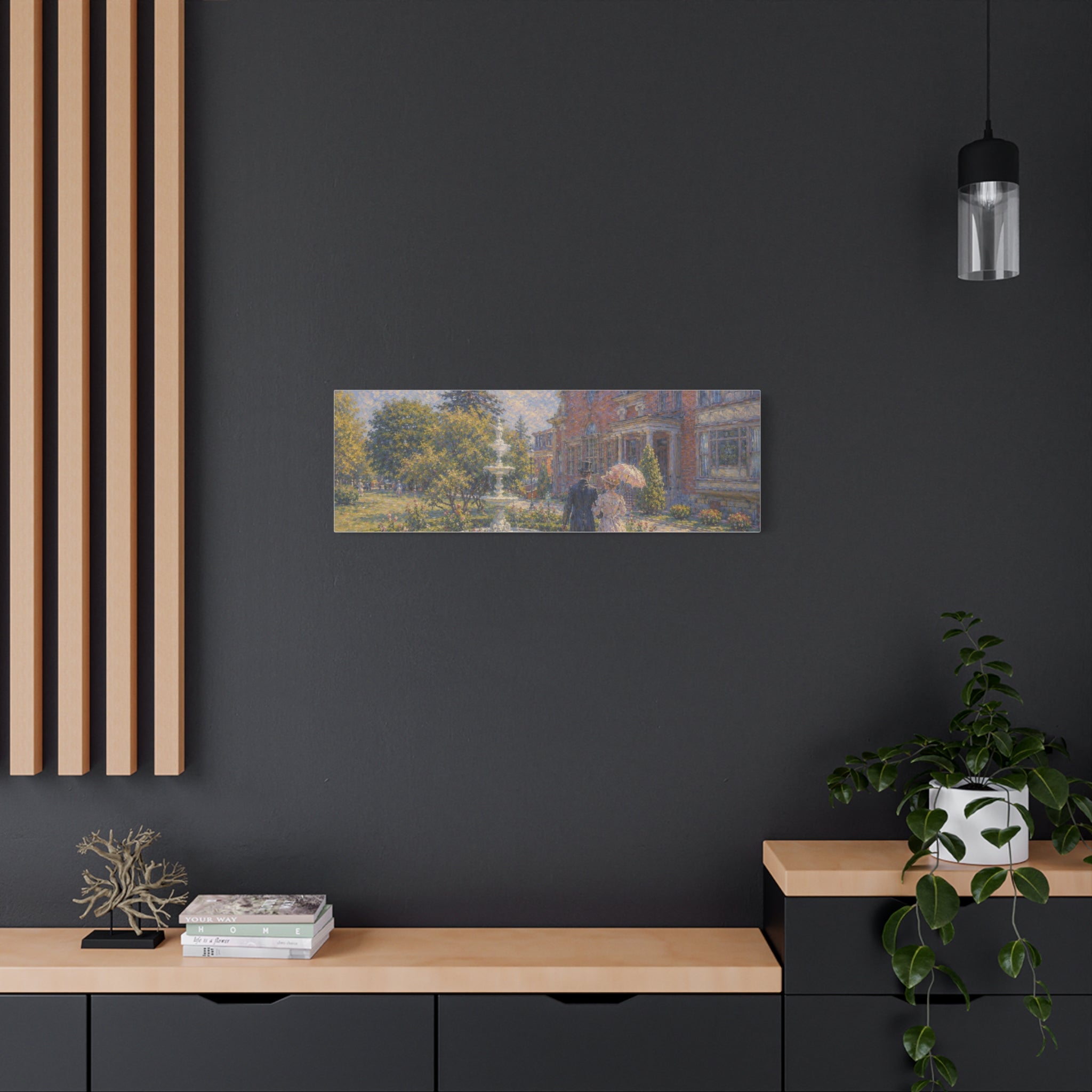Impressionist Garden Stroll Matte Canvas Wall Art — Victorian Couple in Saratoga Springs
