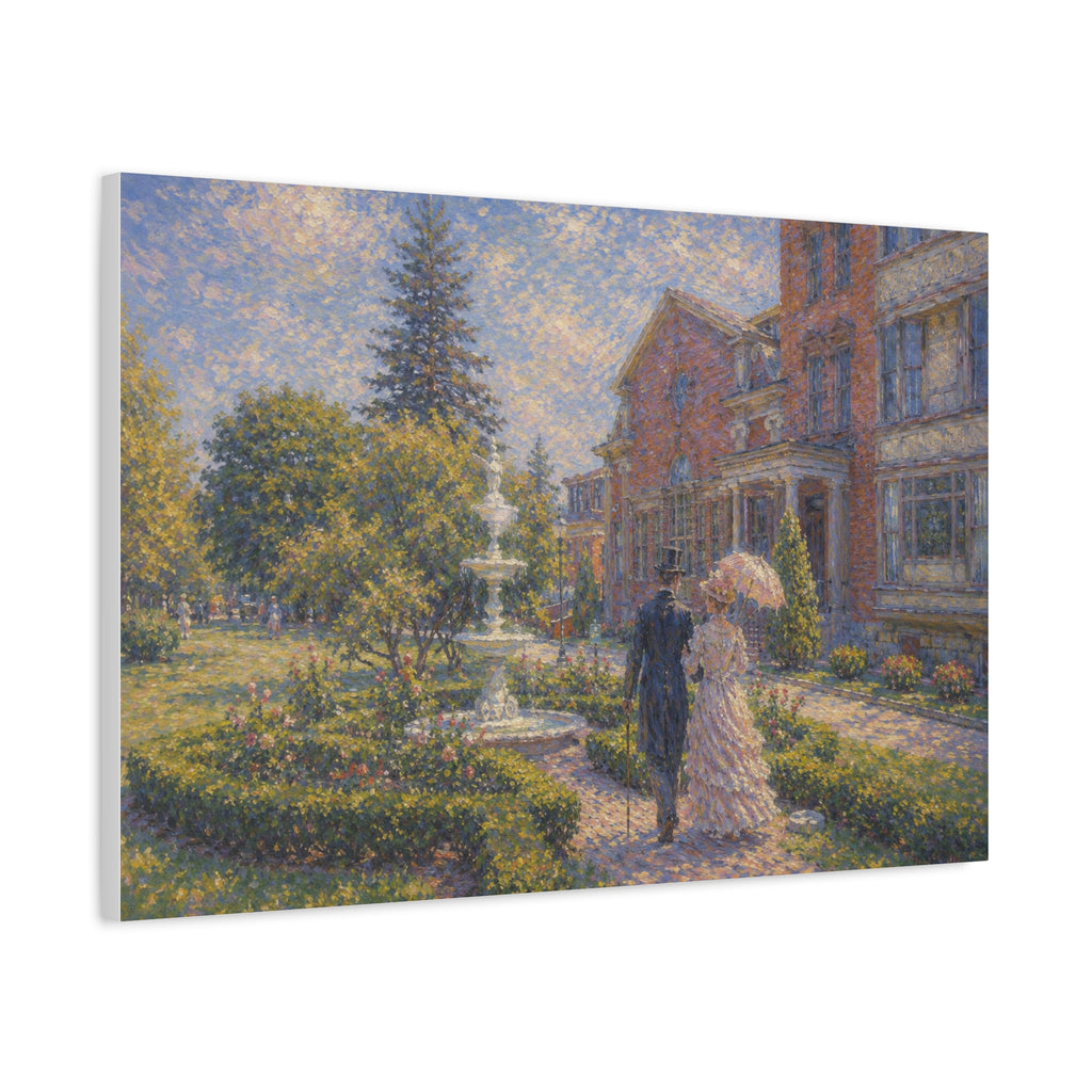 Impressionist Garden Stroll Matte Canvas Wall Art — Victorian Couple in Saratoga Springs