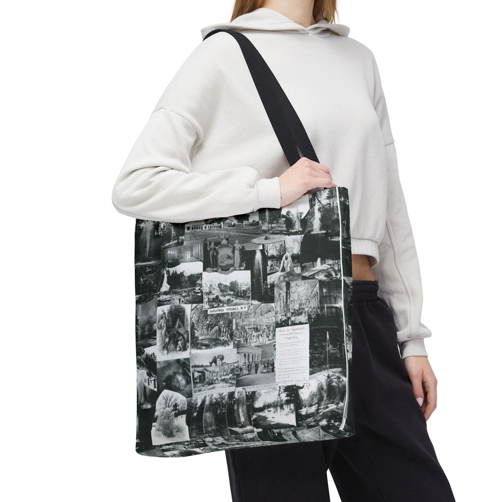 Saratoga Springs Vintage Photo Collage Tote Bag — Black & White Souvenir