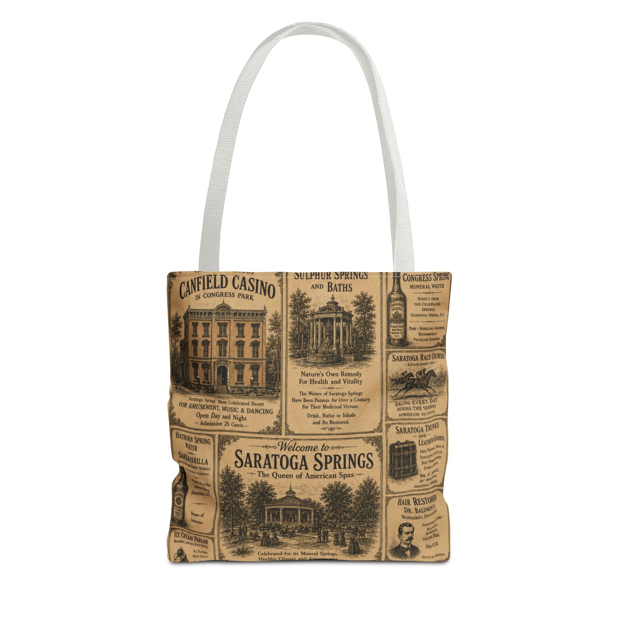 Saratoga Springs Vintage Newspaper Tote Bag