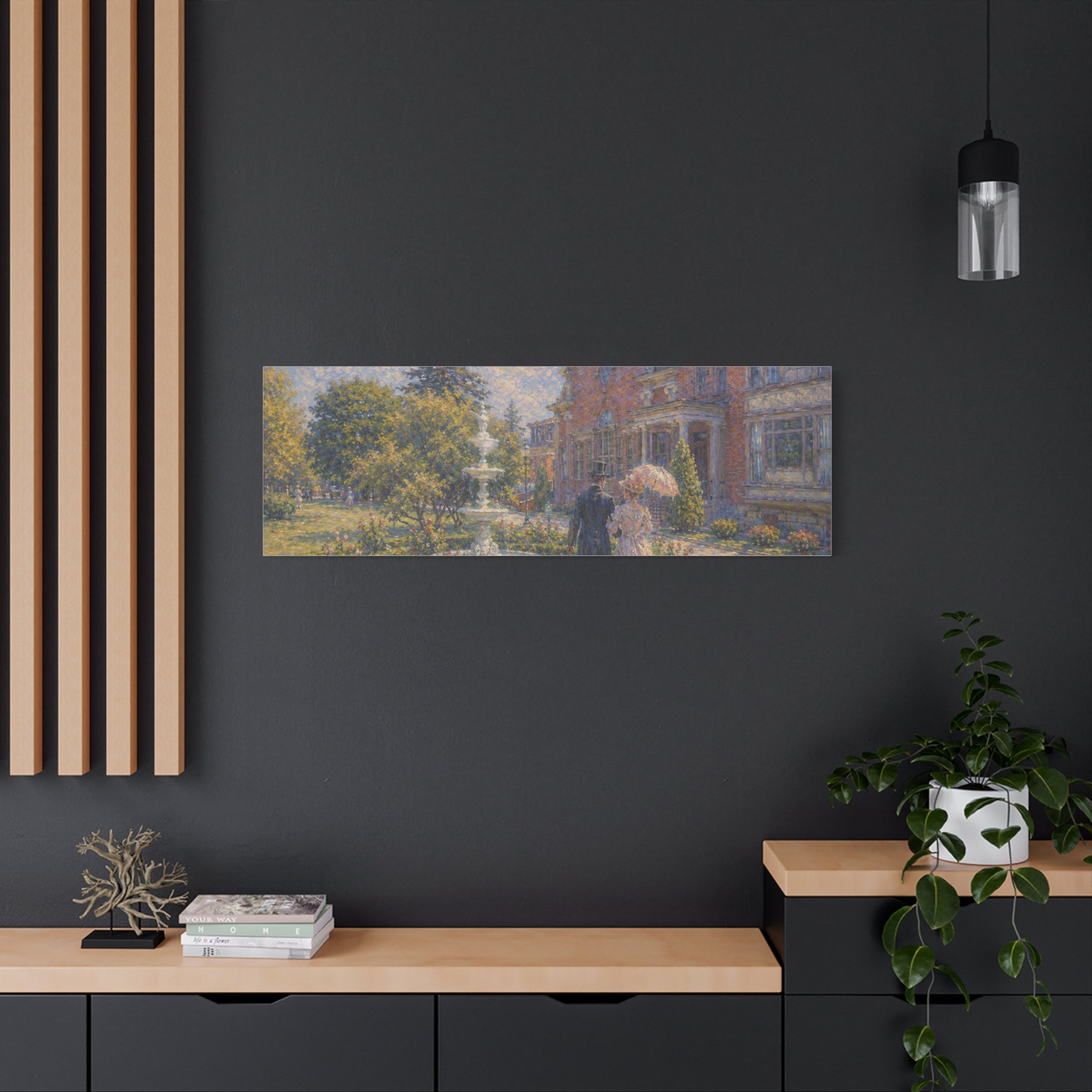 Impressionist Garden Stroll Matte Canvas Wall Art — Victorian Couple in Saratoga Springs