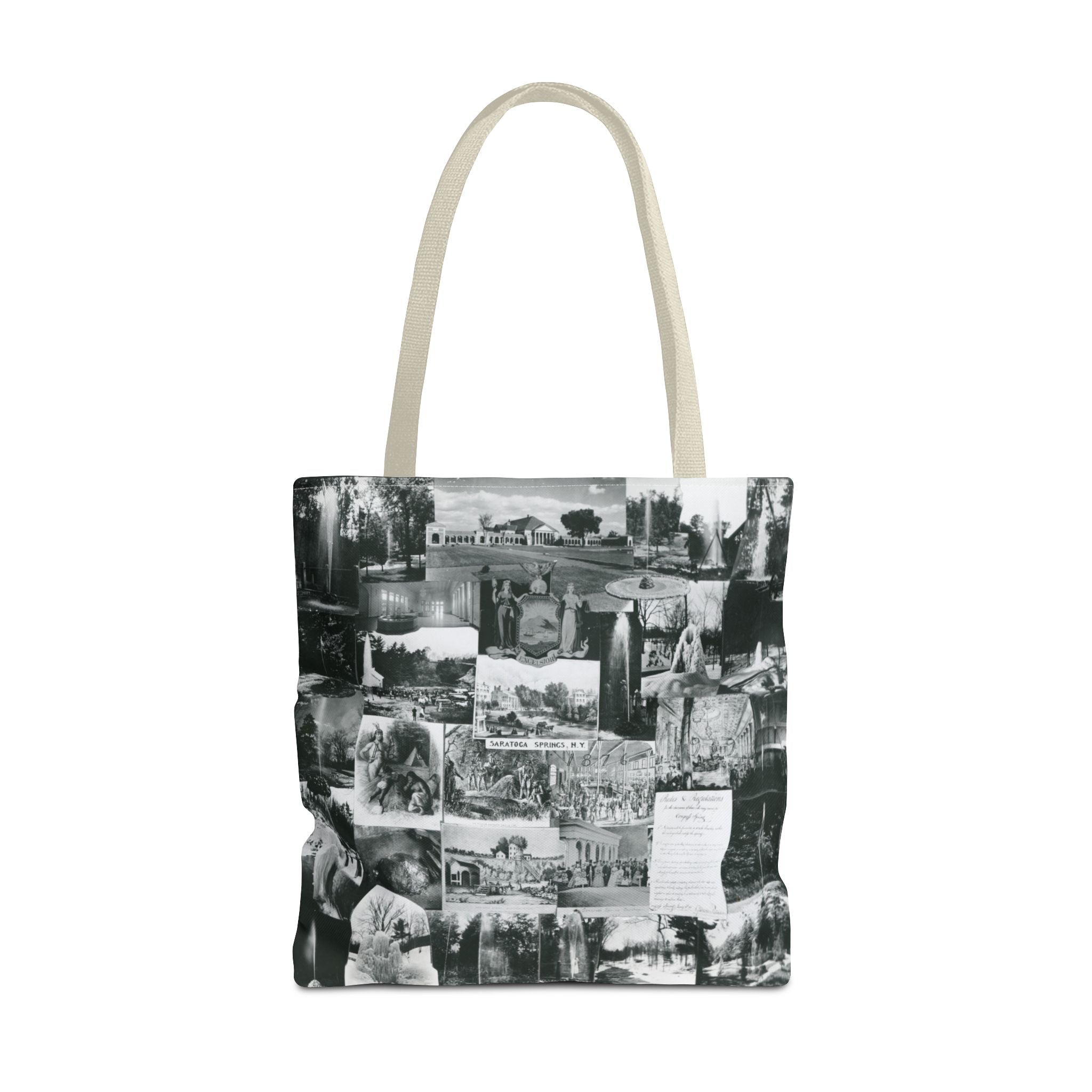 Saratoga Springs Vintage Photo Collage Tote Bag — Black & White Souvenir