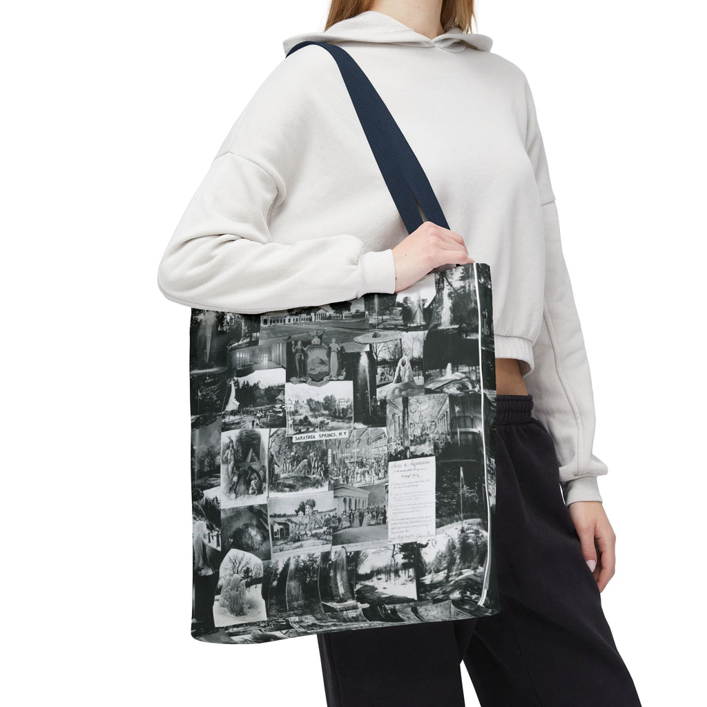 Saratoga Springs Vintage Photo Collage Tote Bag — Black & White Souvenir