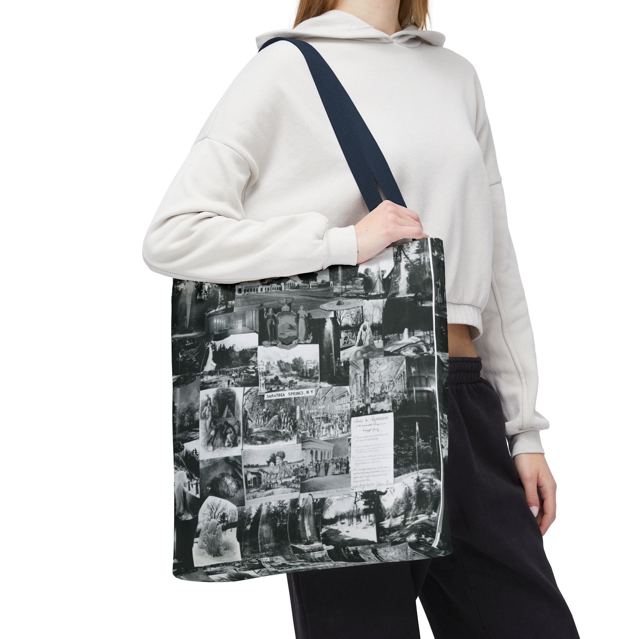 Saratoga Springs Vintage Photo Collage Tote Bag — Black & White Souvenir