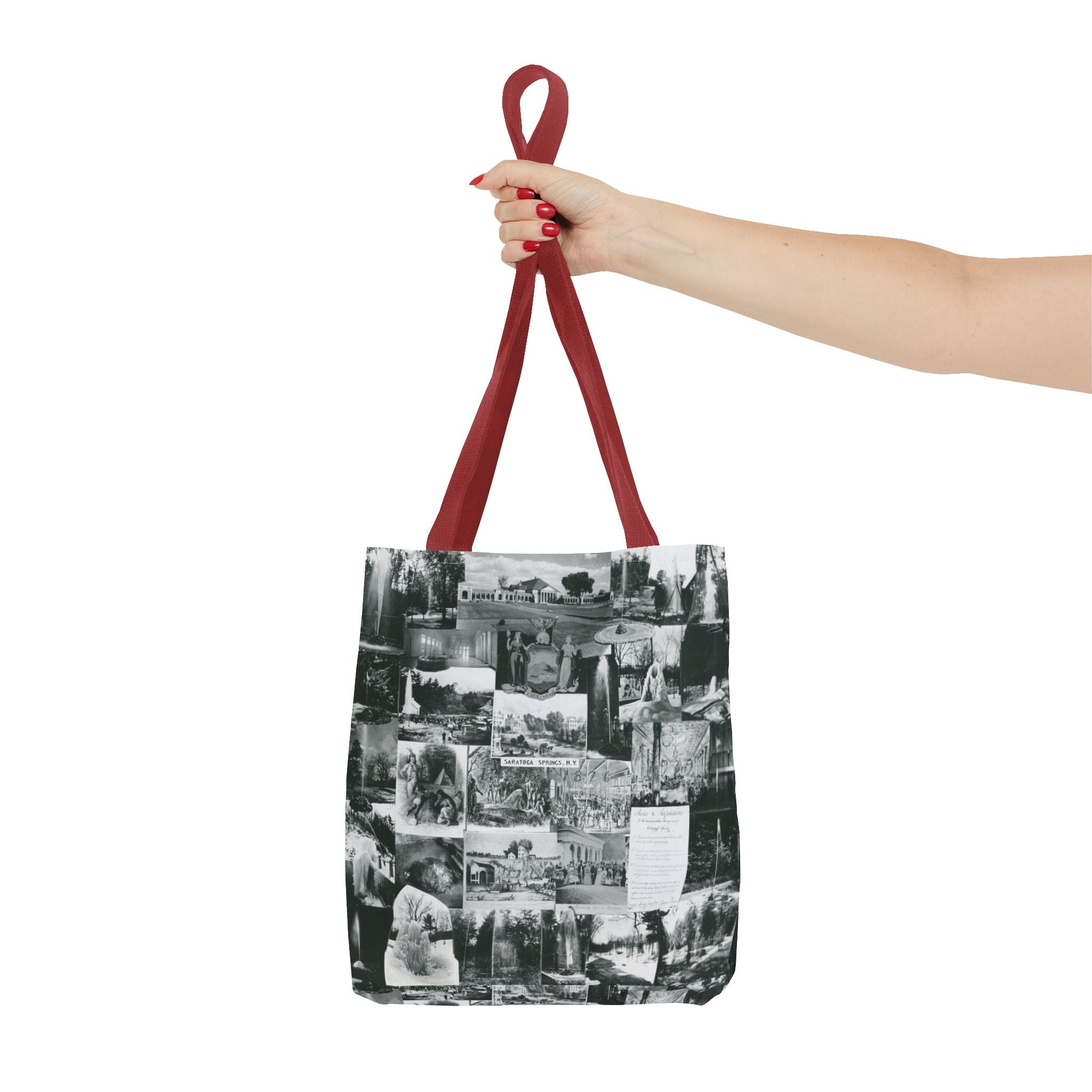 Saratoga Springs Vintage Photo Collage Tote Bag — Black & White Souvenir