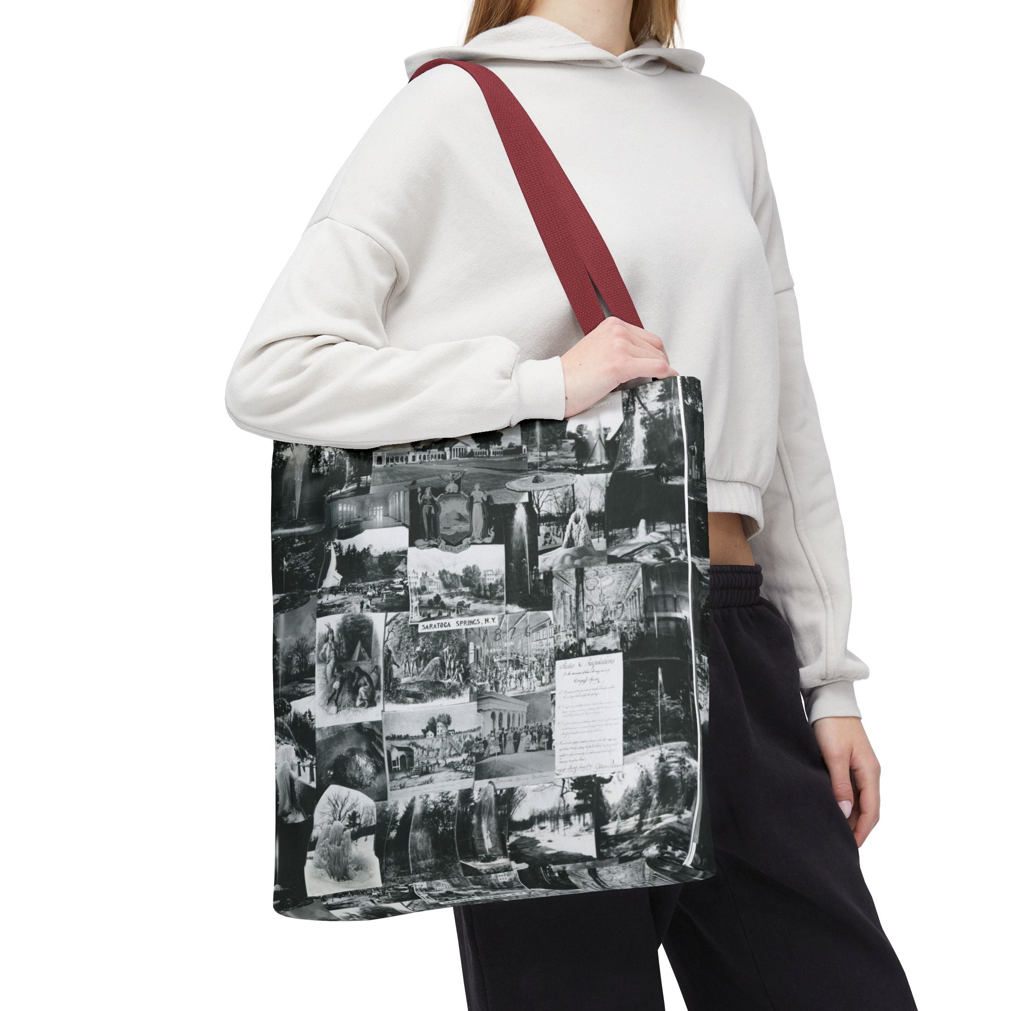 Saratoga Springs Vintage Photo Collage Tote Bag — Black & White Souvenir
