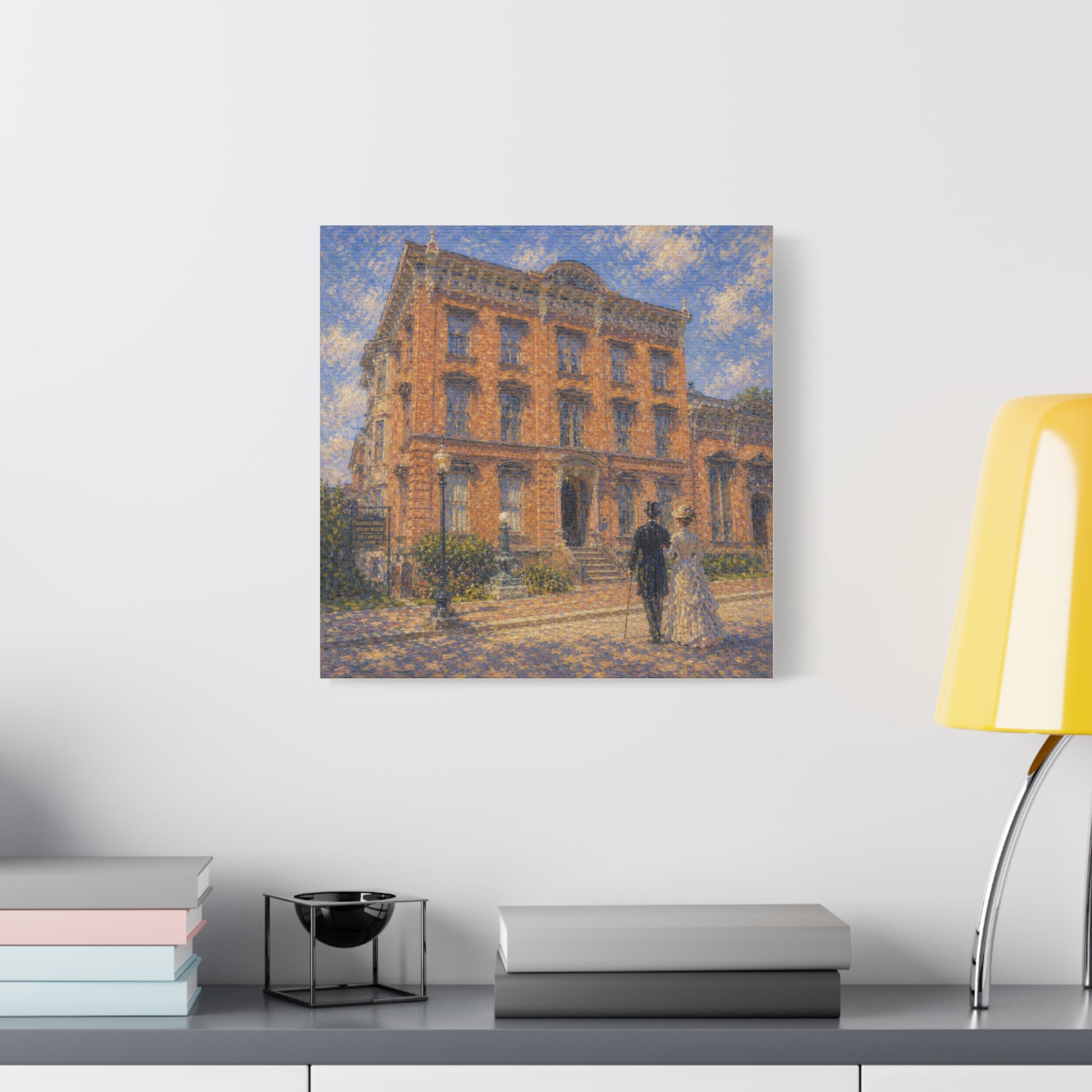 Vintage Saratoga Springs Cityscape Canvas — Romantic Victorian Street Scene, Matte Stretched 1.25"