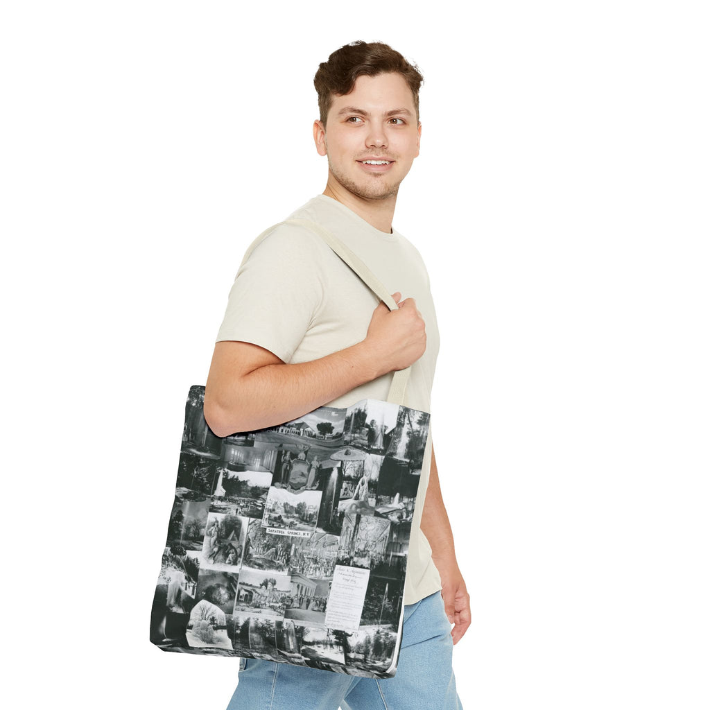 Saratoga Springs Vintage Photo Collage Tote Bag — Black & White Souvenir