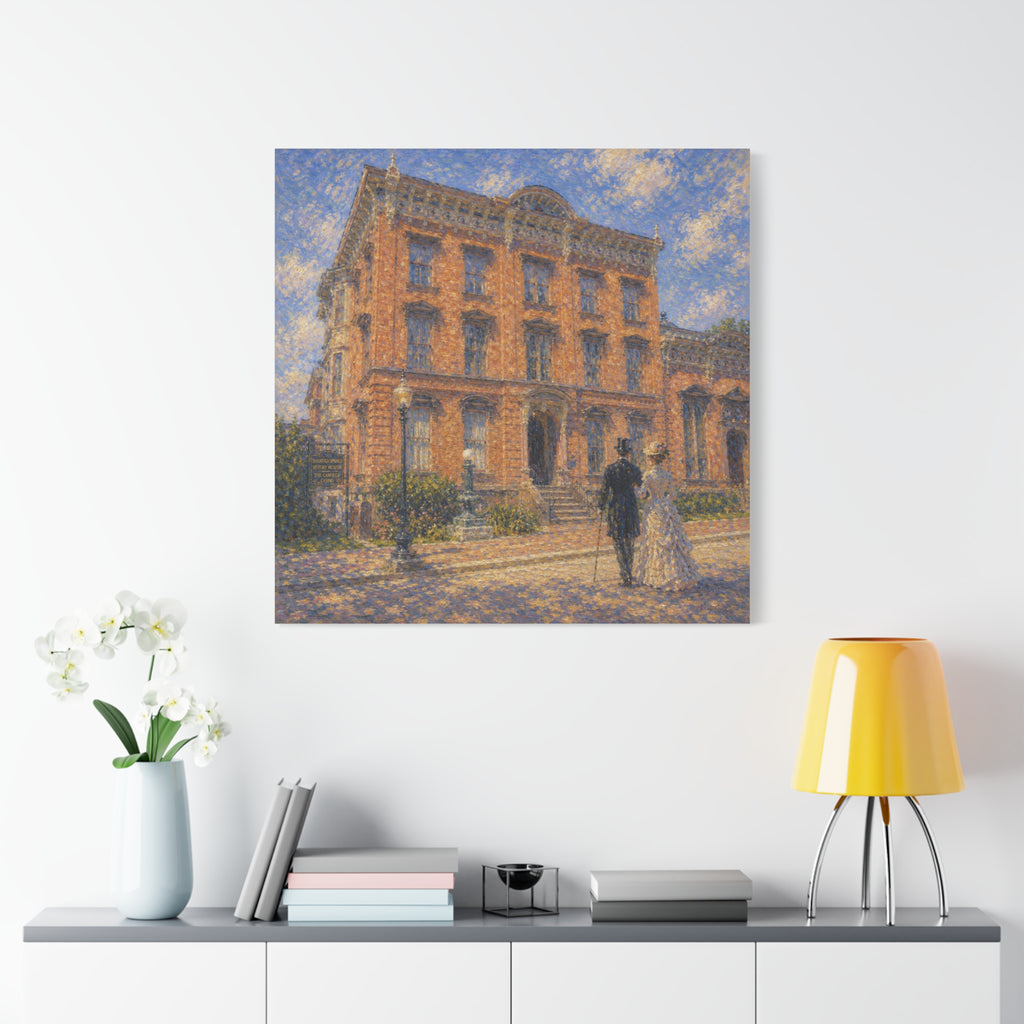 Vintage Saratoga Springs Cityscape Canvas — Romantic Victorian Street Scene, Matte Stretched 1.25"