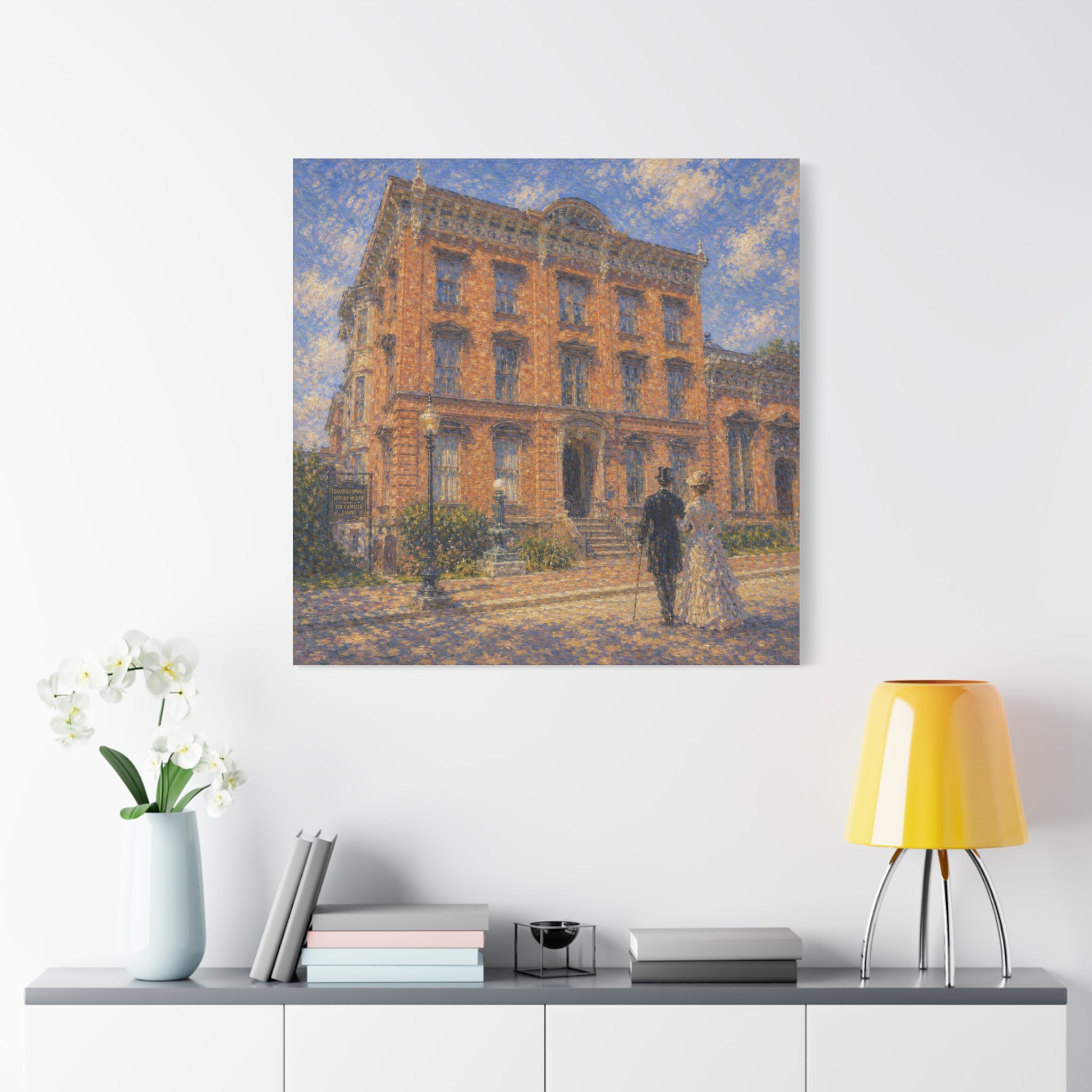 Vintage Saratoga Springs Cityscape Canvas — Romantic Victorian Street Scene, Matte Stretched 1.25"