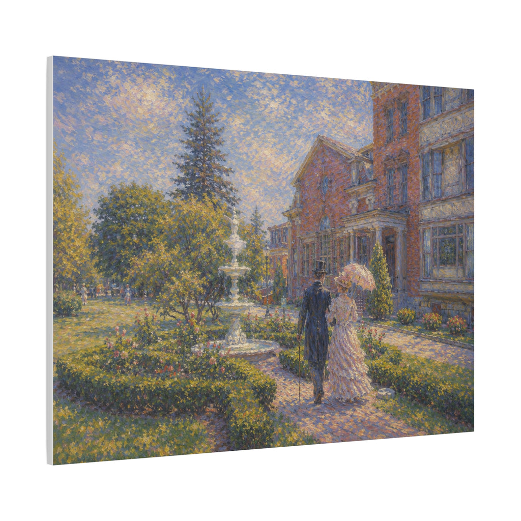 Impressionist Garden Stroll Matte Canvas Wall Art — Victorian Couple in Saratoga Springs