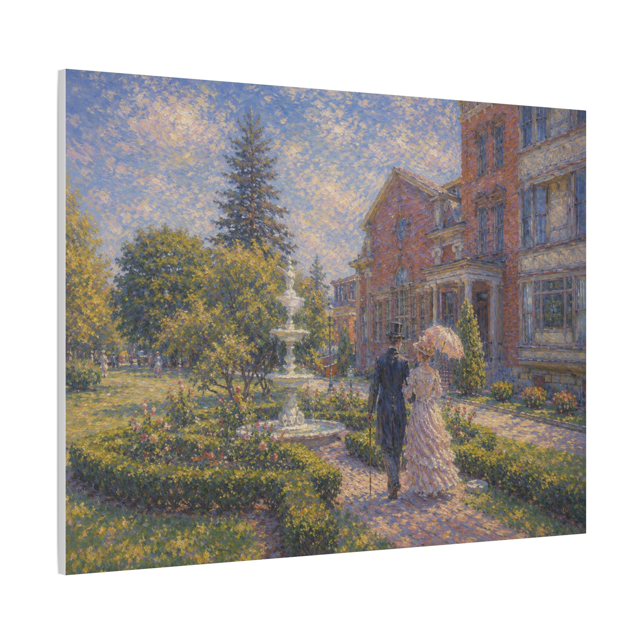 Impressionist Garden Stroll Matte Canvas Wall Art — Victorian Couple in Saratoga Springs