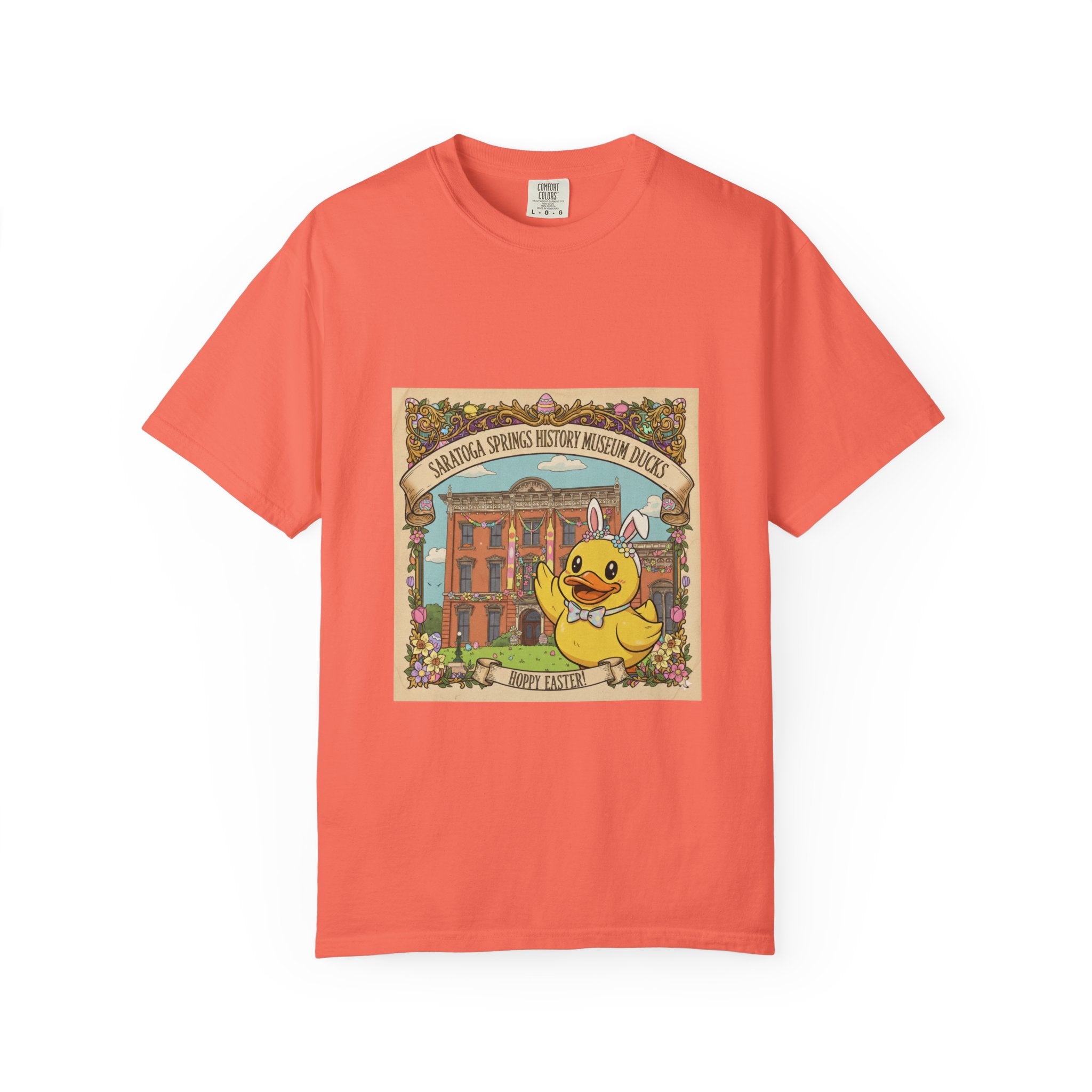 Saratoga Springs History Museum Duckling T-shirt | Easter Bunny Ears, Floral Vintage Illustration