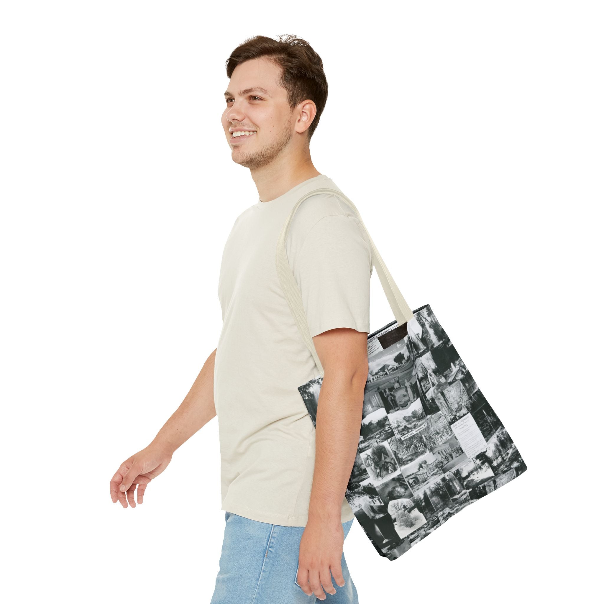 Saratoga Springs Vintage Photo Collage Tote Bag — Black & White Souvenir