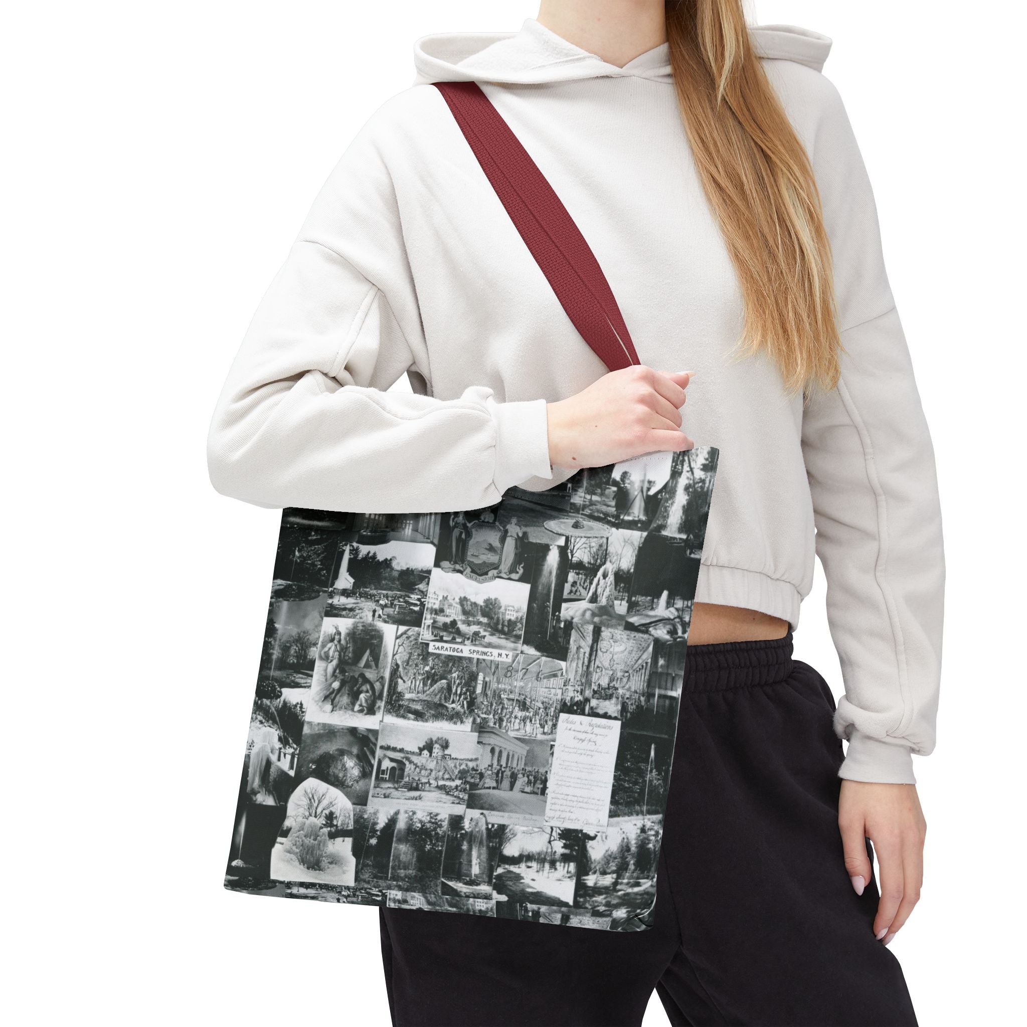 Saratoga Springs Vintage Photo Collage Tote Bag — Black & White Souvenir