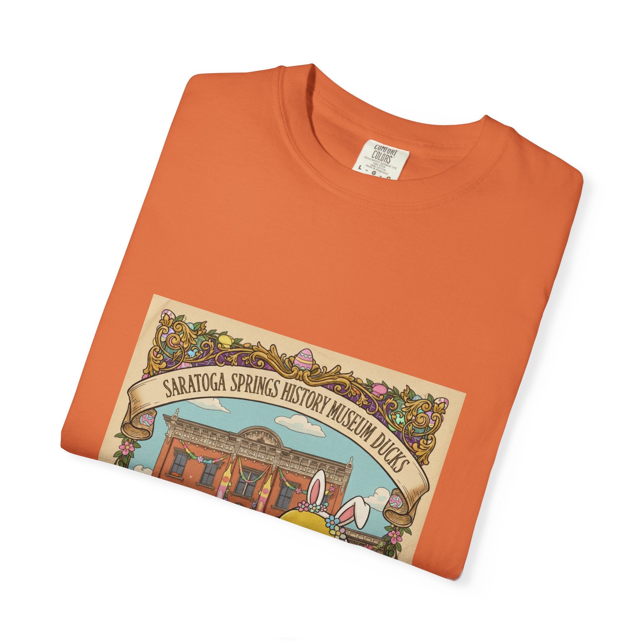 Saratoga Springs History Museum Duckling T-shirt | Easter Bunny Ears, Floral Vintage Illustration
