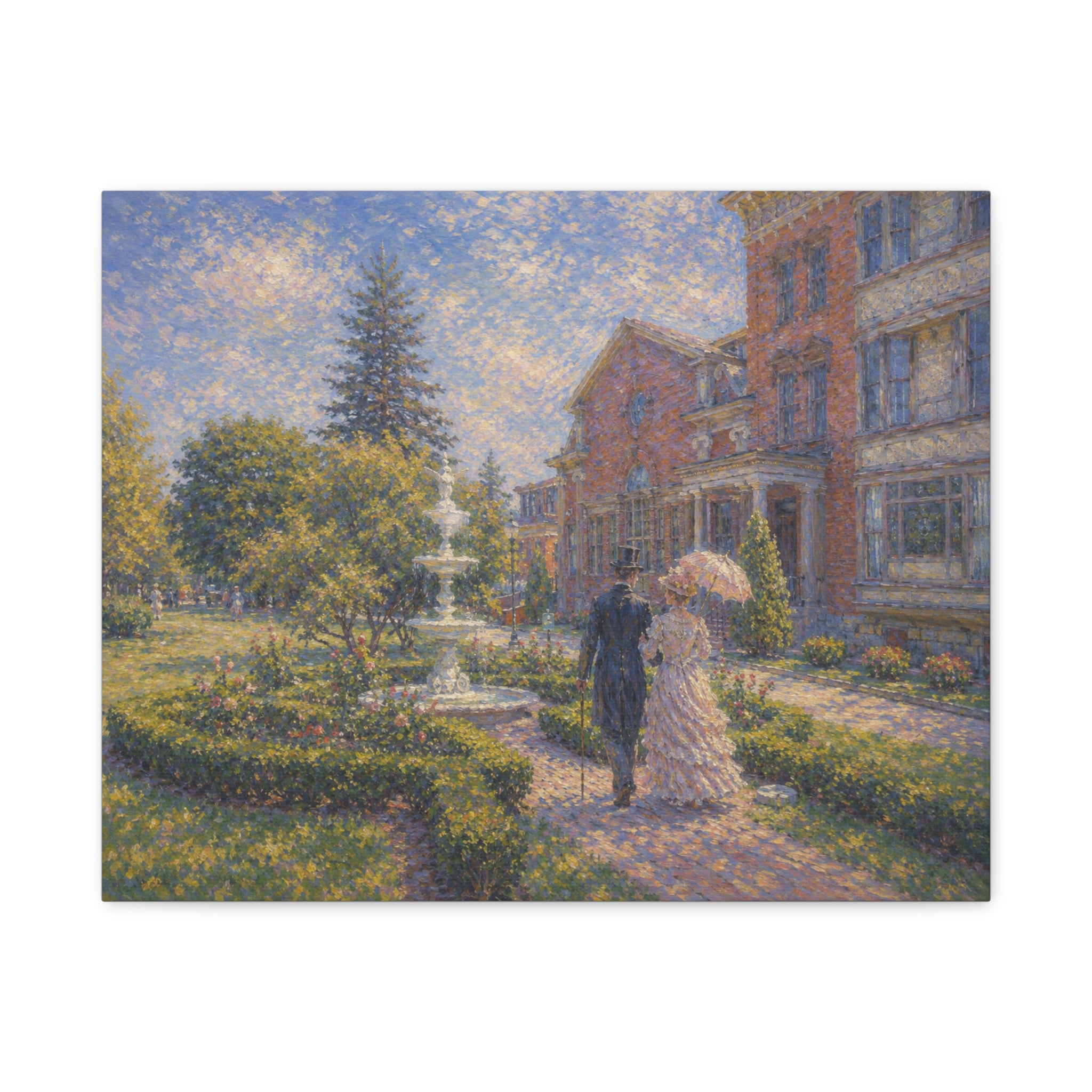 Impressionist Garden Stroll Matte Canvas Wall Art — Victorian Couple in Saratoga Springs