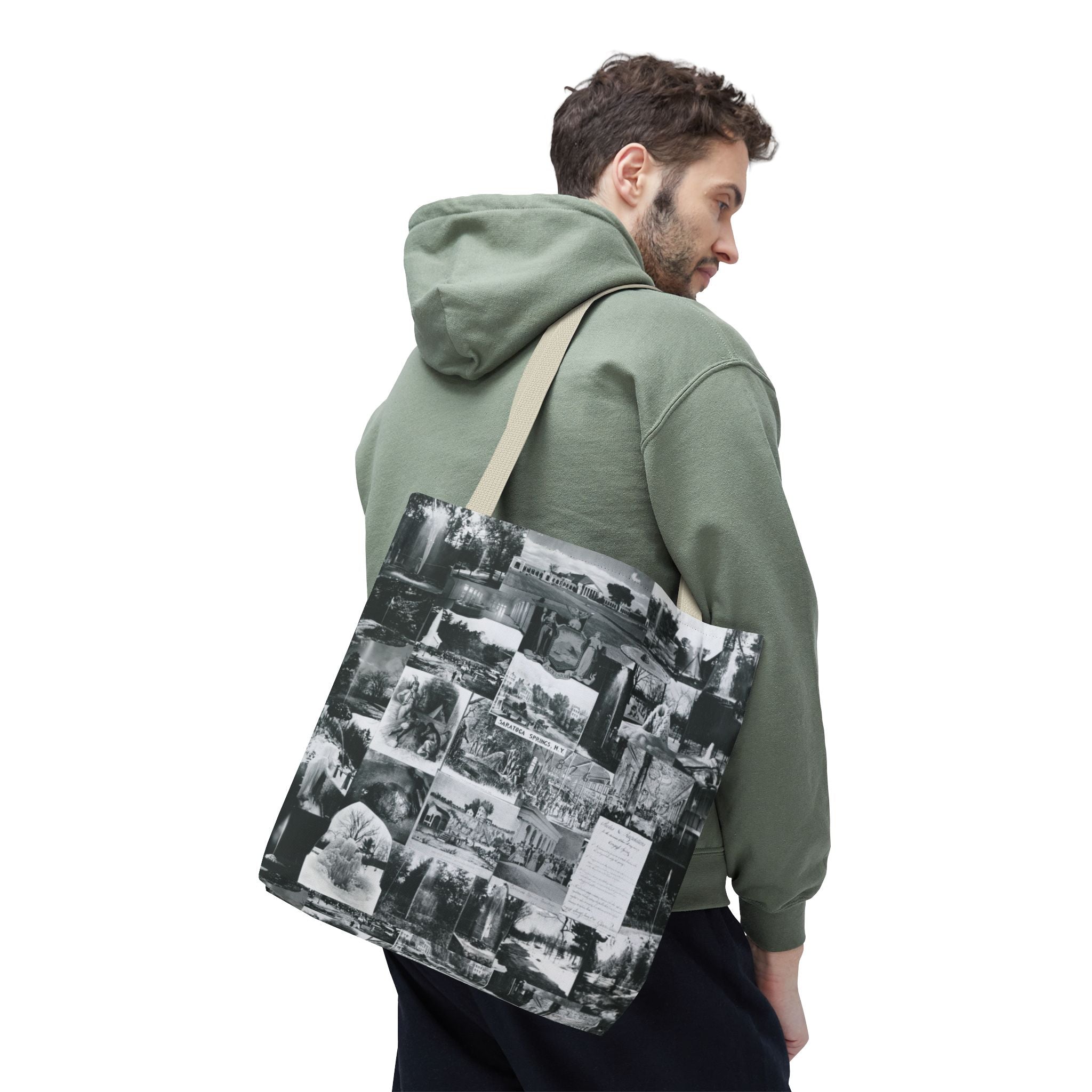 Saratoga Springs Vintage Photo Collage Tote Bag — Black & White Souvenir
