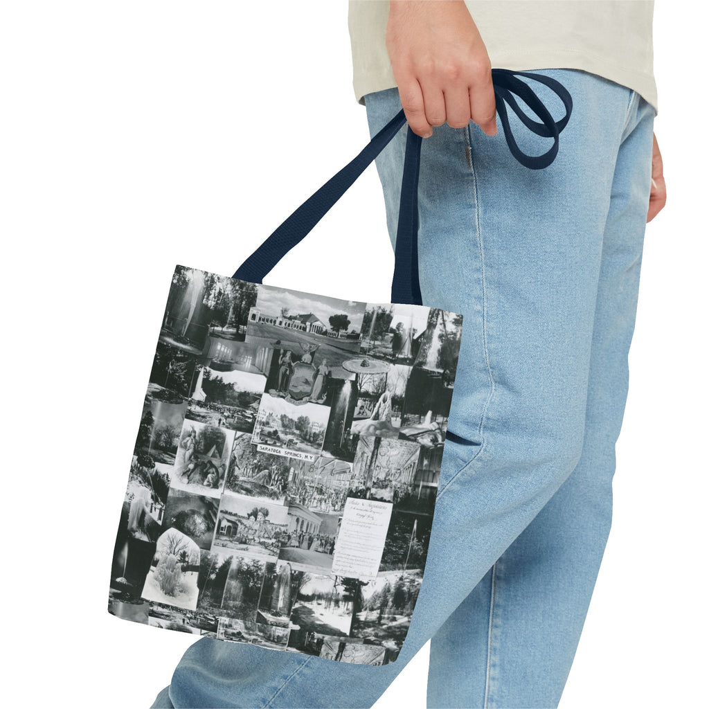 Saratoga Springs Vintage Photo Collage Tote Bag — Black & White Souvenir