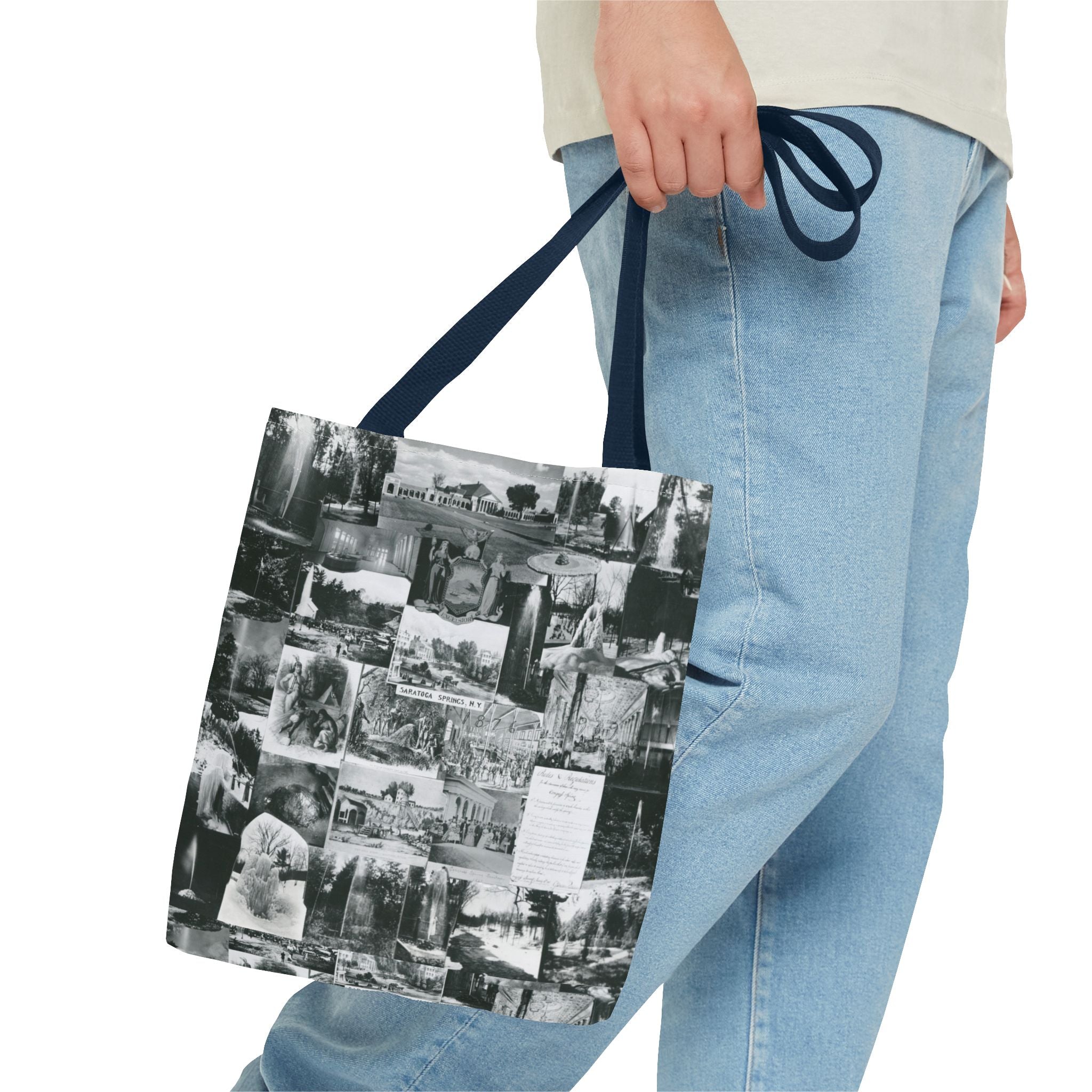 Saratoga Springs Vintage Photo Collage Tote Bag — Black & White Souvenir