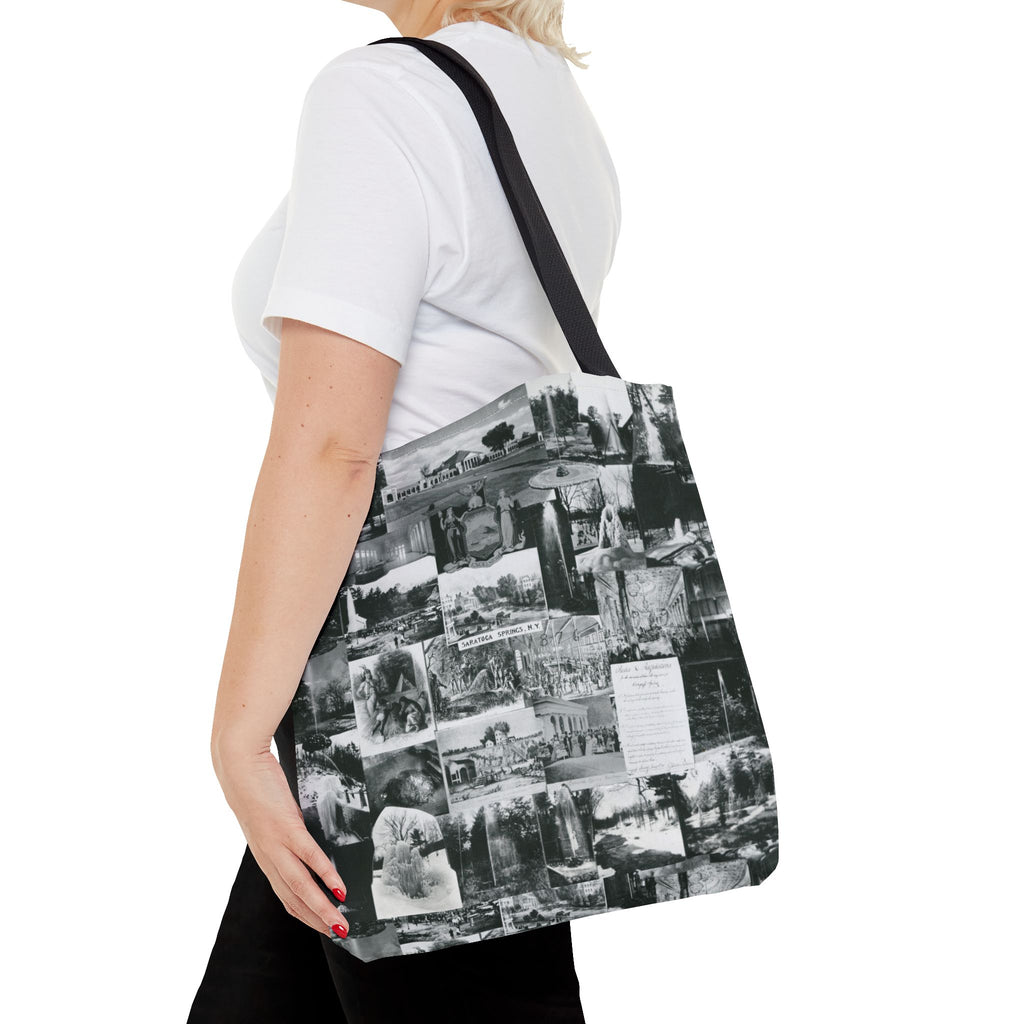 Saratoga Springs Vintage Photo Collage Tote Bag — Black & White Souvenir