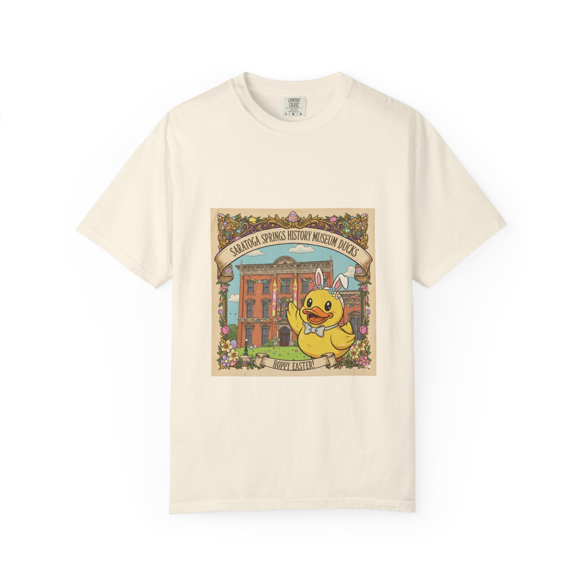 Saratoga Springs History Museum Duckling T-shirt | Easter Bunny Ears, Floral Vintage Illustration