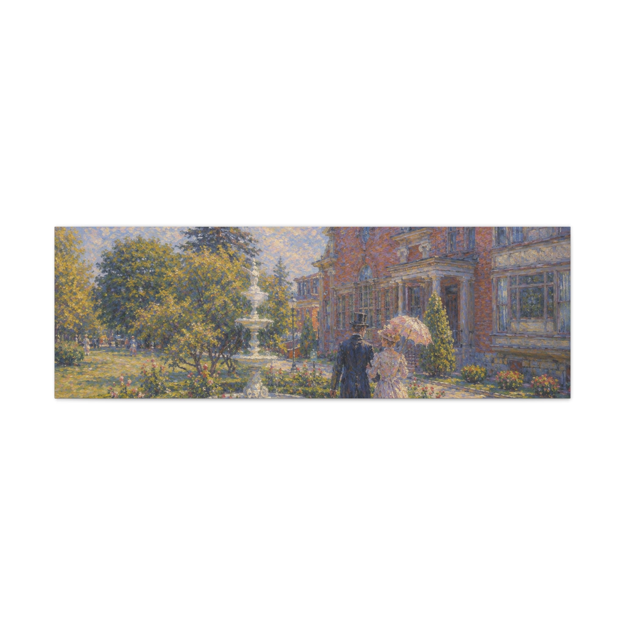 Impressionist Garden Stroll Matte Canvas Wall Art — Victorian Couple in Saratoga Springs