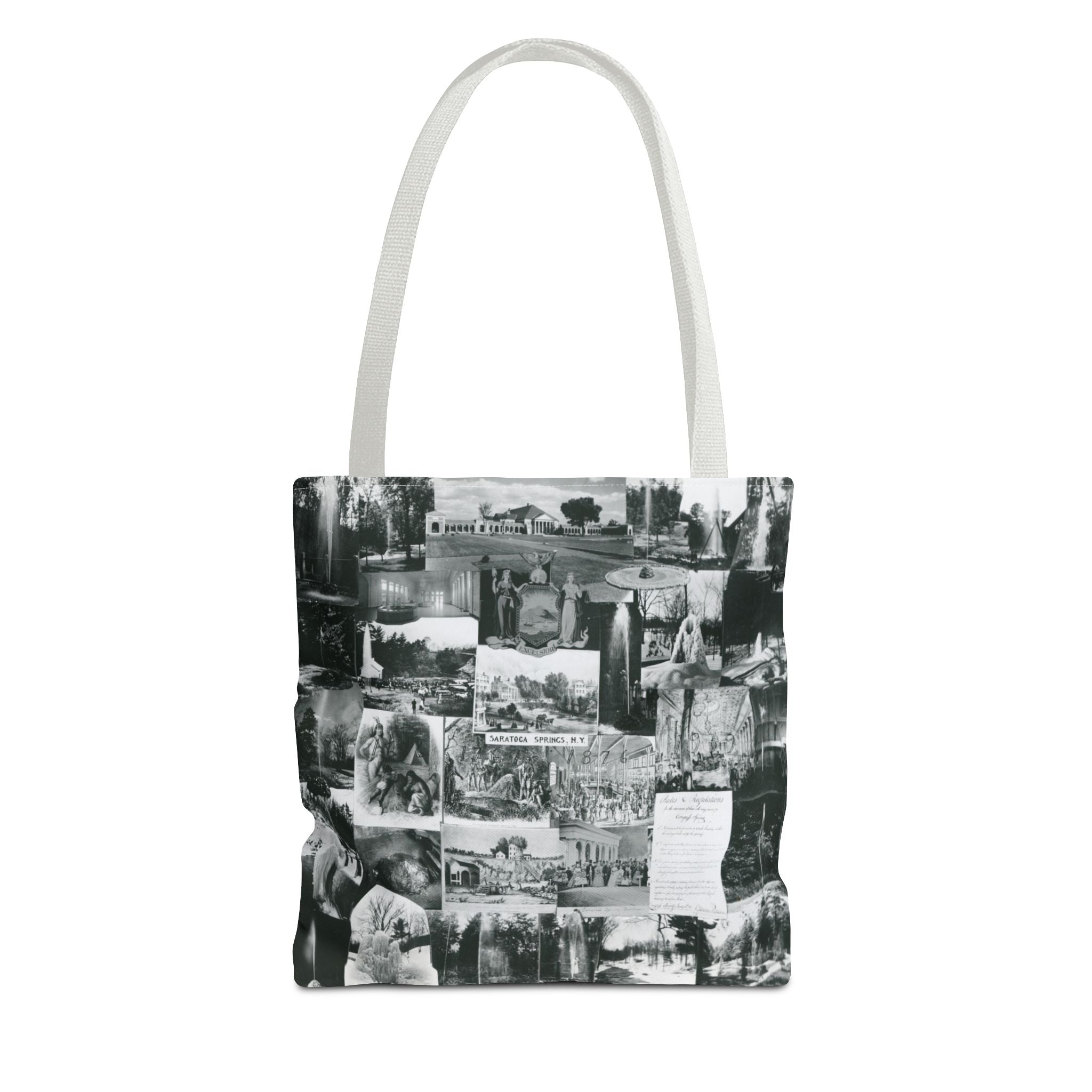 Saratoga Springs Vintage Photo Collage Tote Bag — Black & White Souvenir