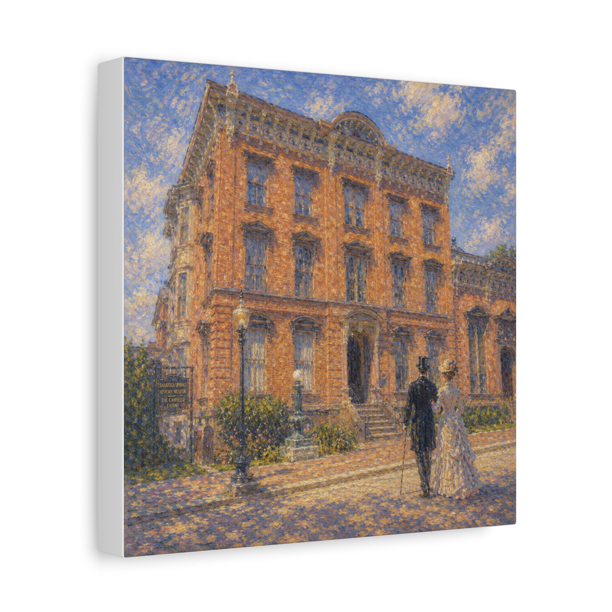 Vintage Saratoga Springs Cityscape Canvas — Romantic Victorian Street Scene, Matte Stretched 1.25"